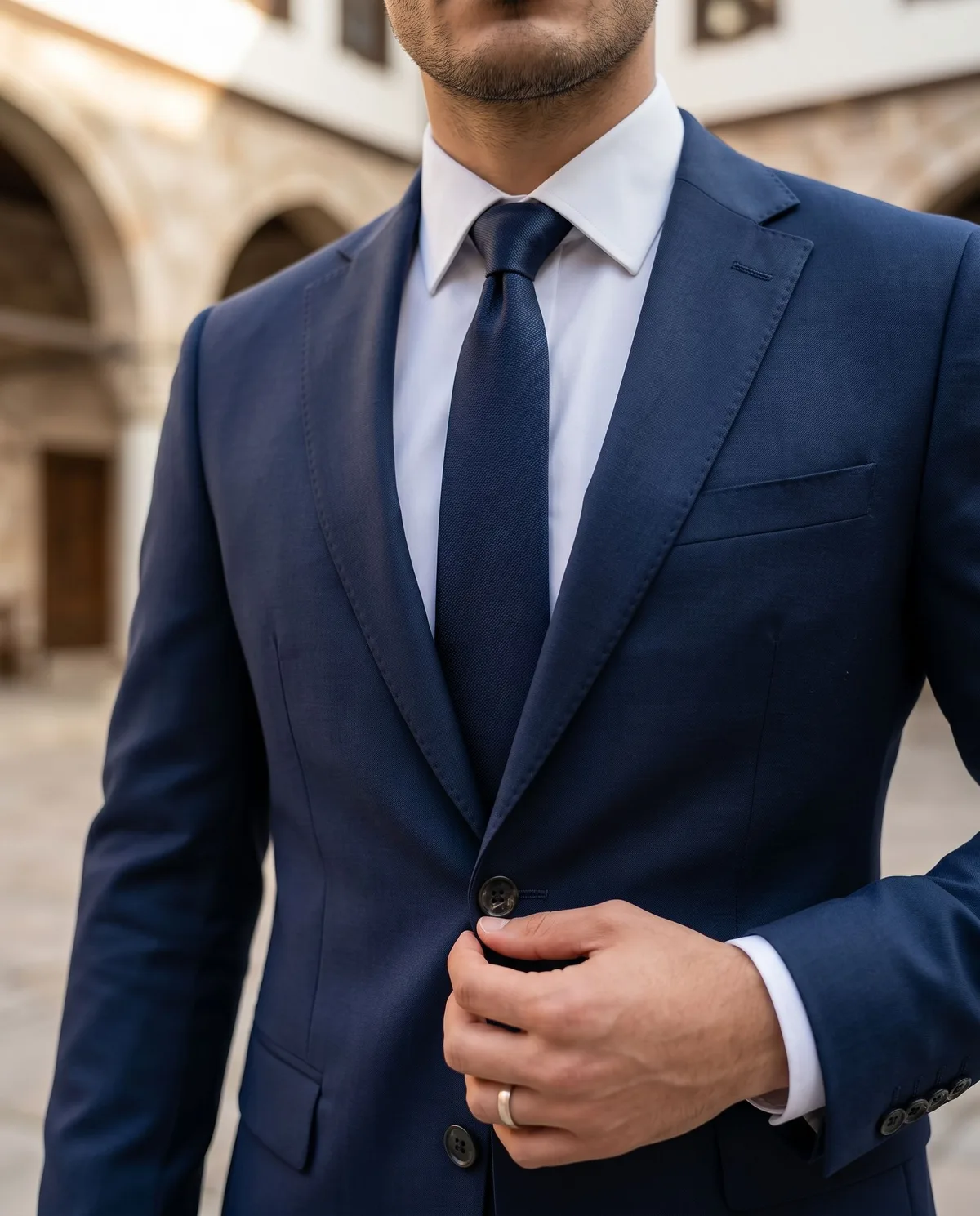 Navy Slim Fit Suit detail - Savas Textile