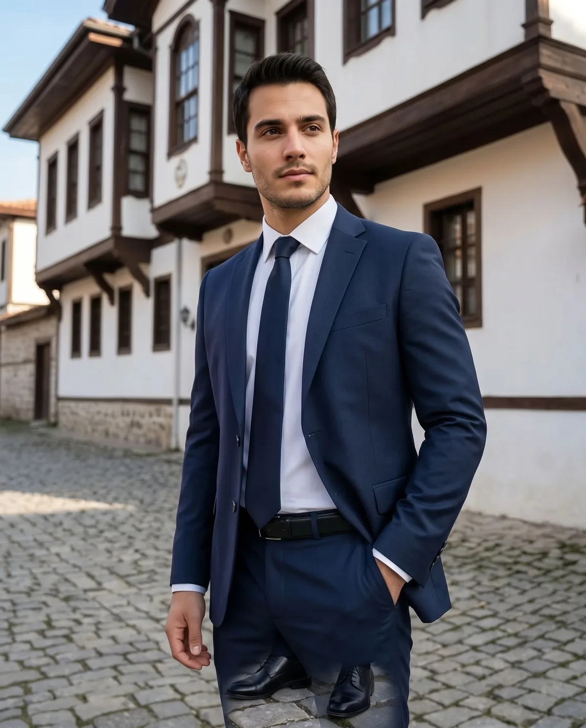 Navy Slim Fit Suit detail - Savas Textile