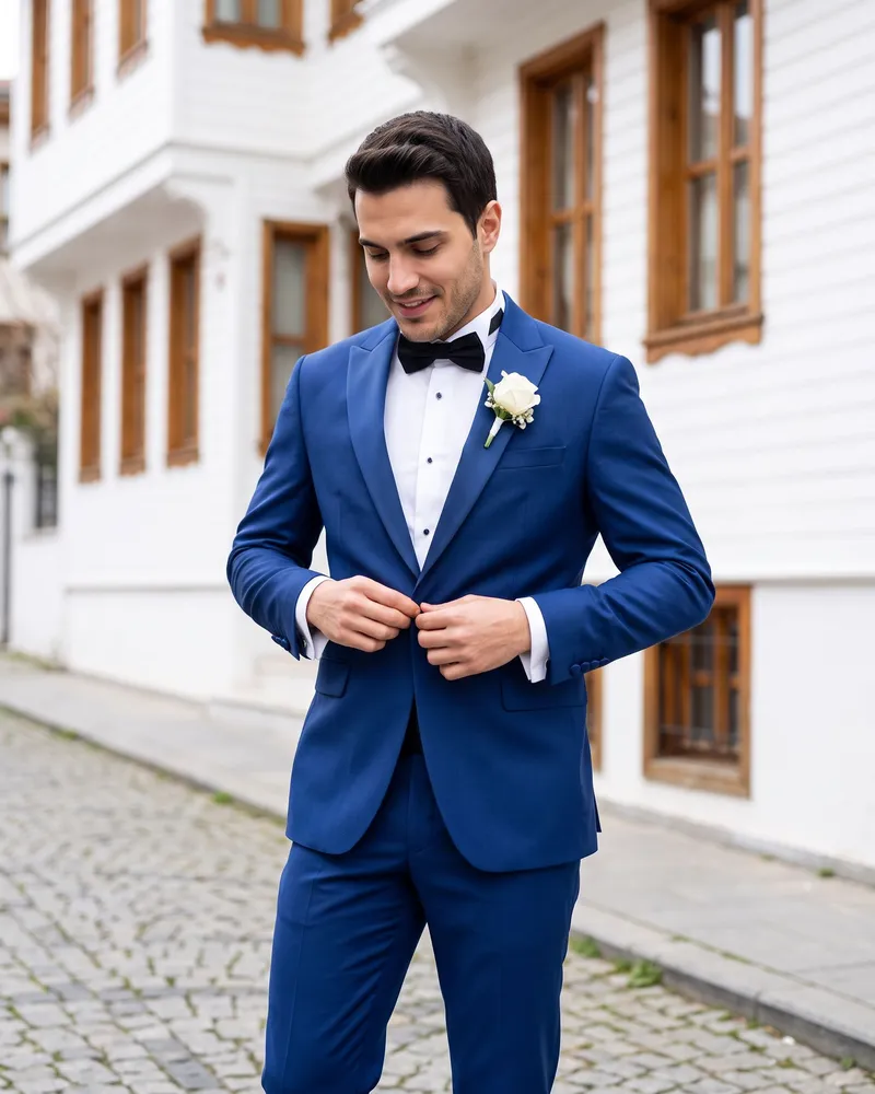 Blue Slim Fit Wedding Suit - Wedding Suits by Savas Textile