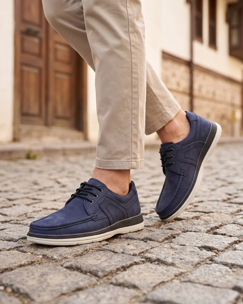 Navy Nubuck Lace-Up Shoes - Shoes by Savas Textile