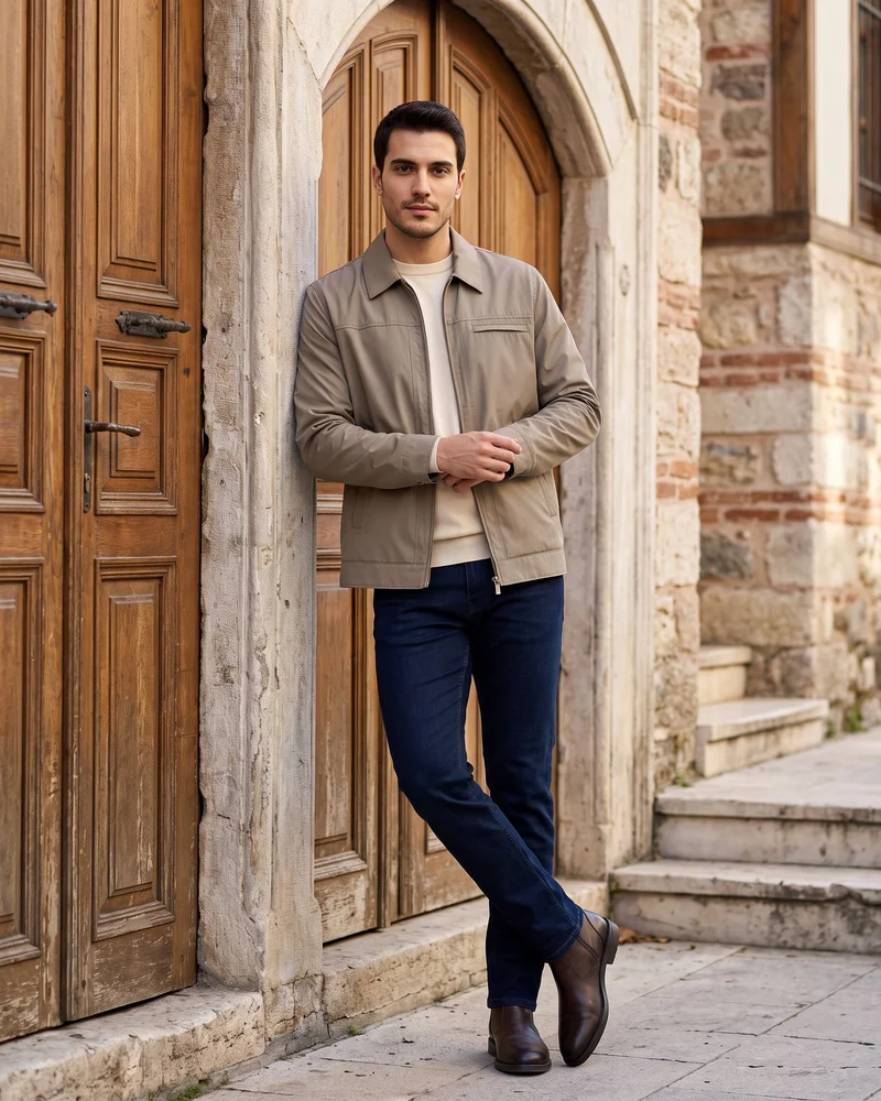 Khaki Shirt-Collar Transitional Jacket - Outerwear by Savas Textile