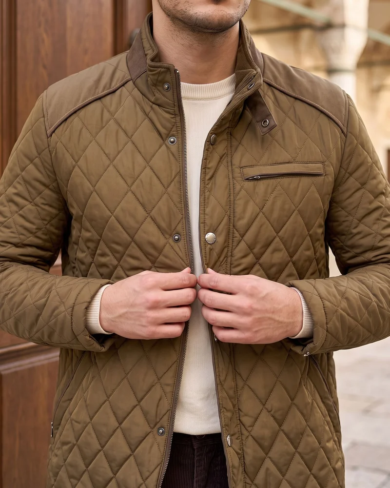 Olive Quilted Jacket detail - Savas Textile