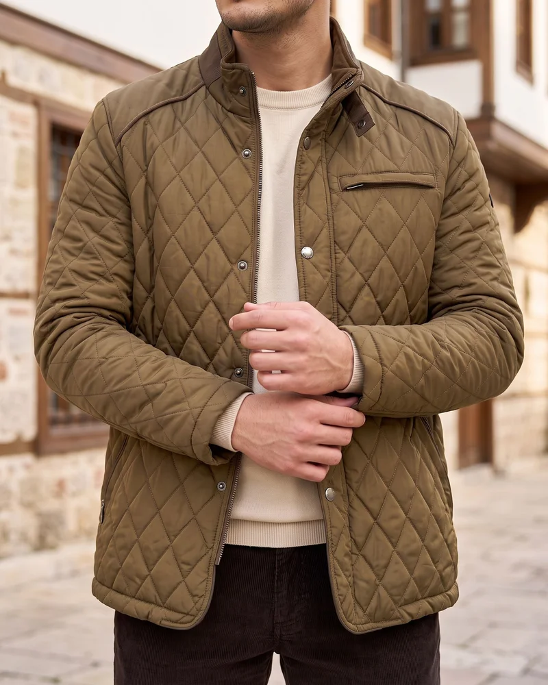 Olive Quilted Jacket detail - Savas Textile