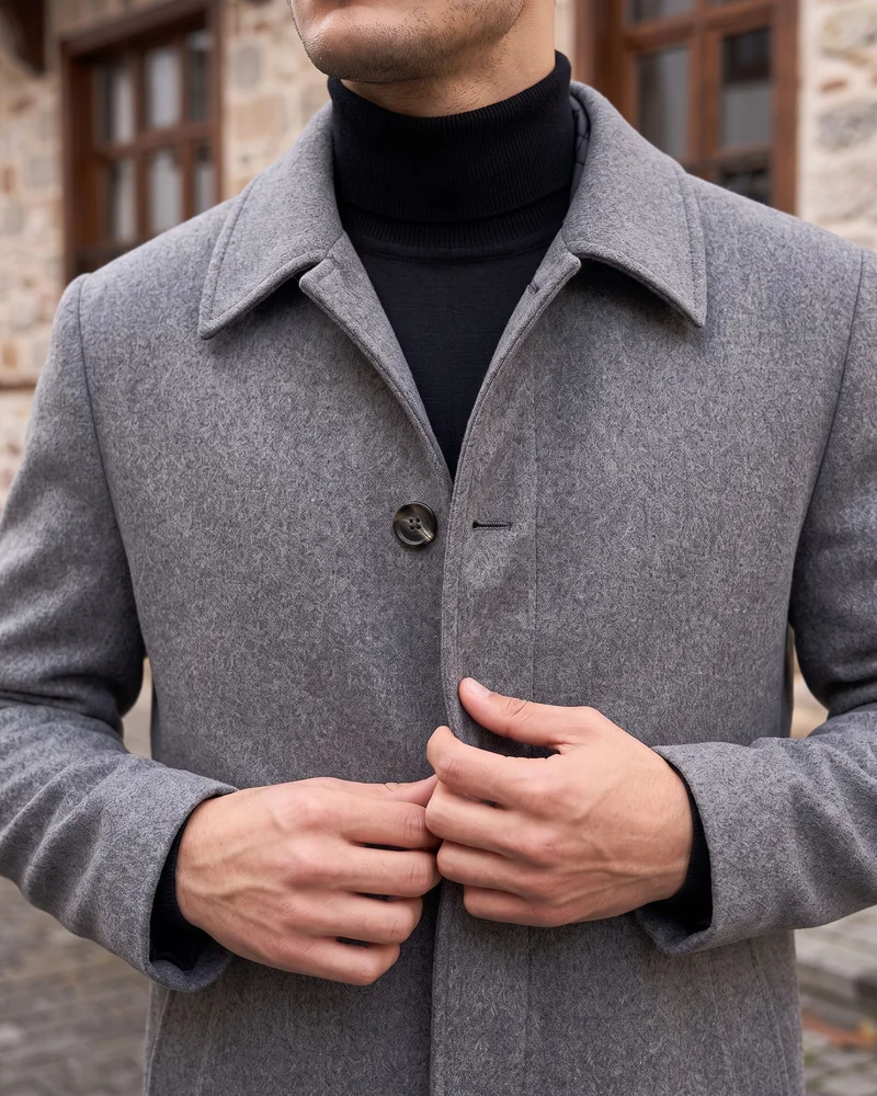 Grey Melton Coat detail - Savas Textile