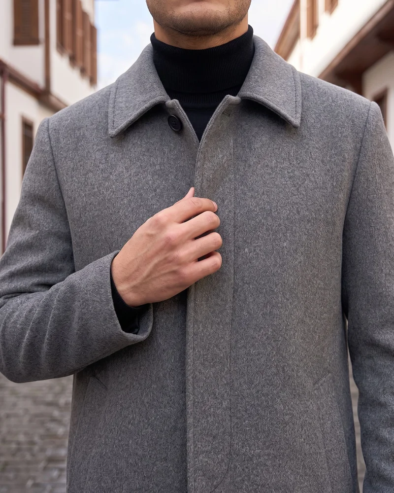 Grey Melton Coat detail - Savas Textile