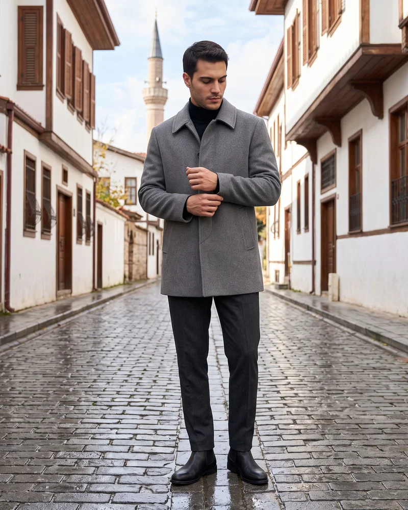Grey Melton Coat - Outerwear by Savas Textile