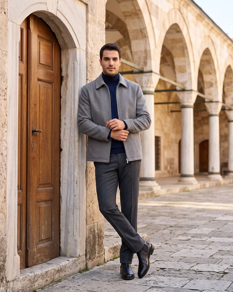 Grey Melton Zip Coat - Outerwear by Savas Textile