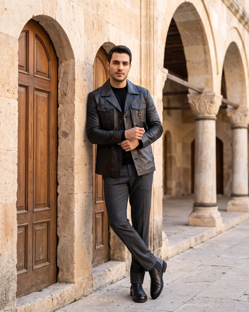 Black Blazer-Collar Leather Jacket - Leather Jackets by Savas Textile
