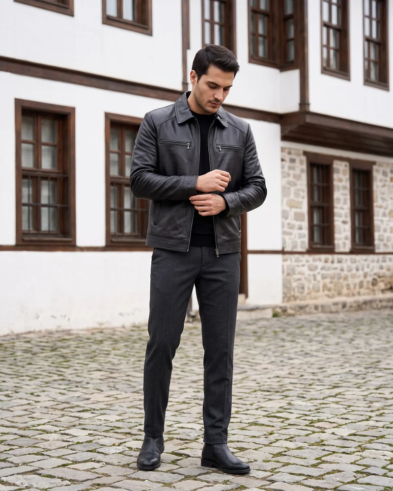 Black Zip-Pocket Leather Jacket - Premium Turkish Leather Jackets by Savas Textile