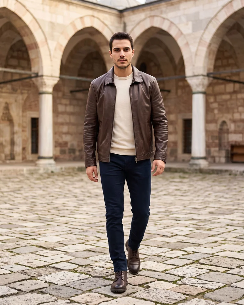 Dark Brown Shirt-Collar Leather Jacket - Premium Turkish Leather Jackets by Savas Textile