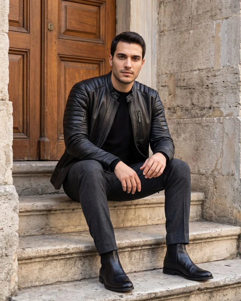 Black Biker Leather Jacket - Premium Turkish Leather Jackets by Savas Textile