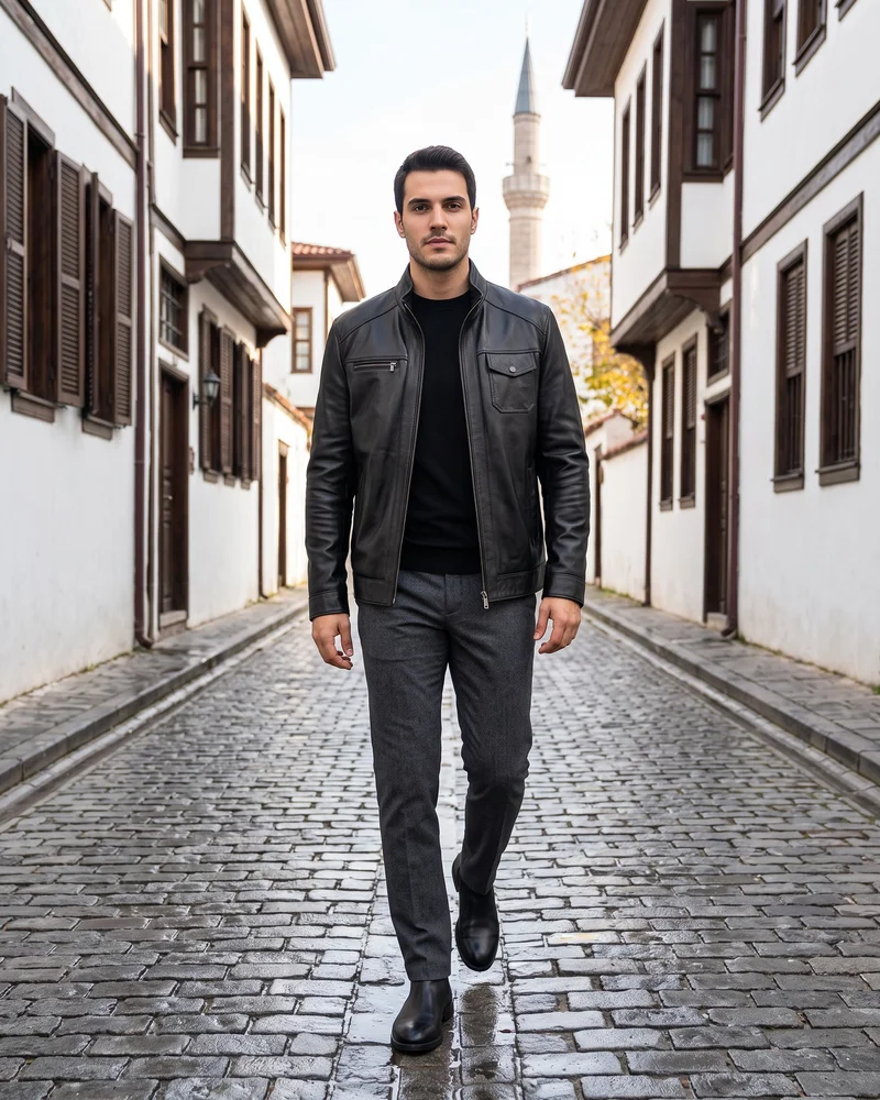 Black Flap-Pocket Leather Jacket - Premium Turkish Leather Jackets by Savas Textile