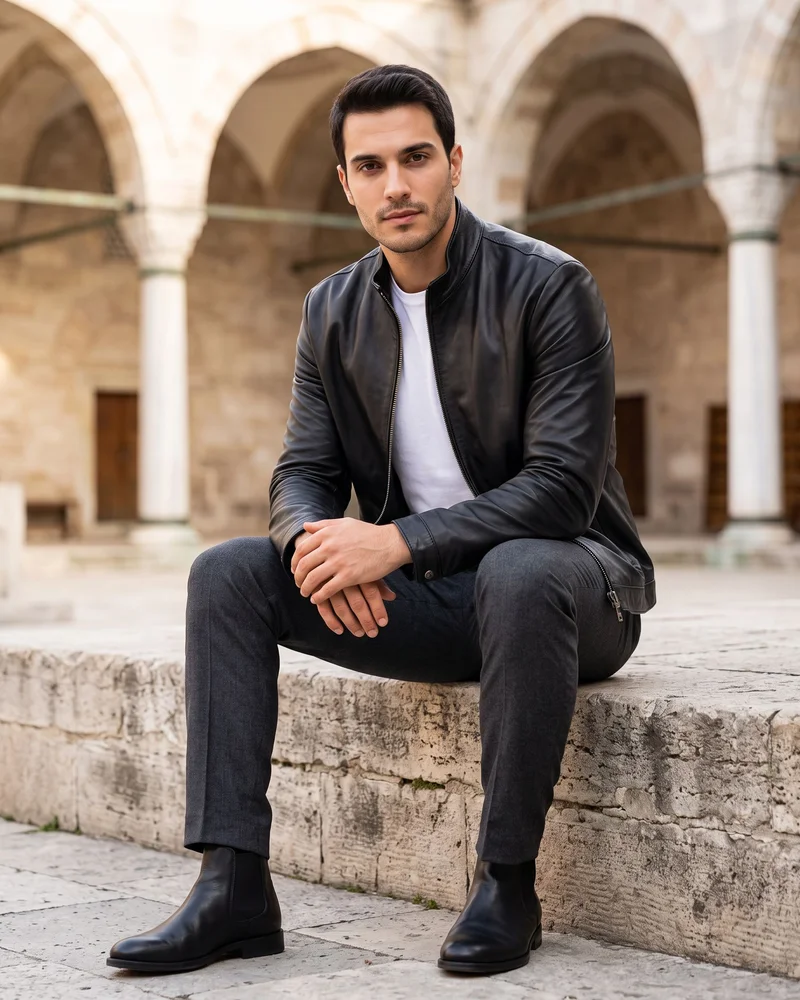 Black Minimal Leather Jacket - Premium Turkish Leather Jackets by Savas Textile
