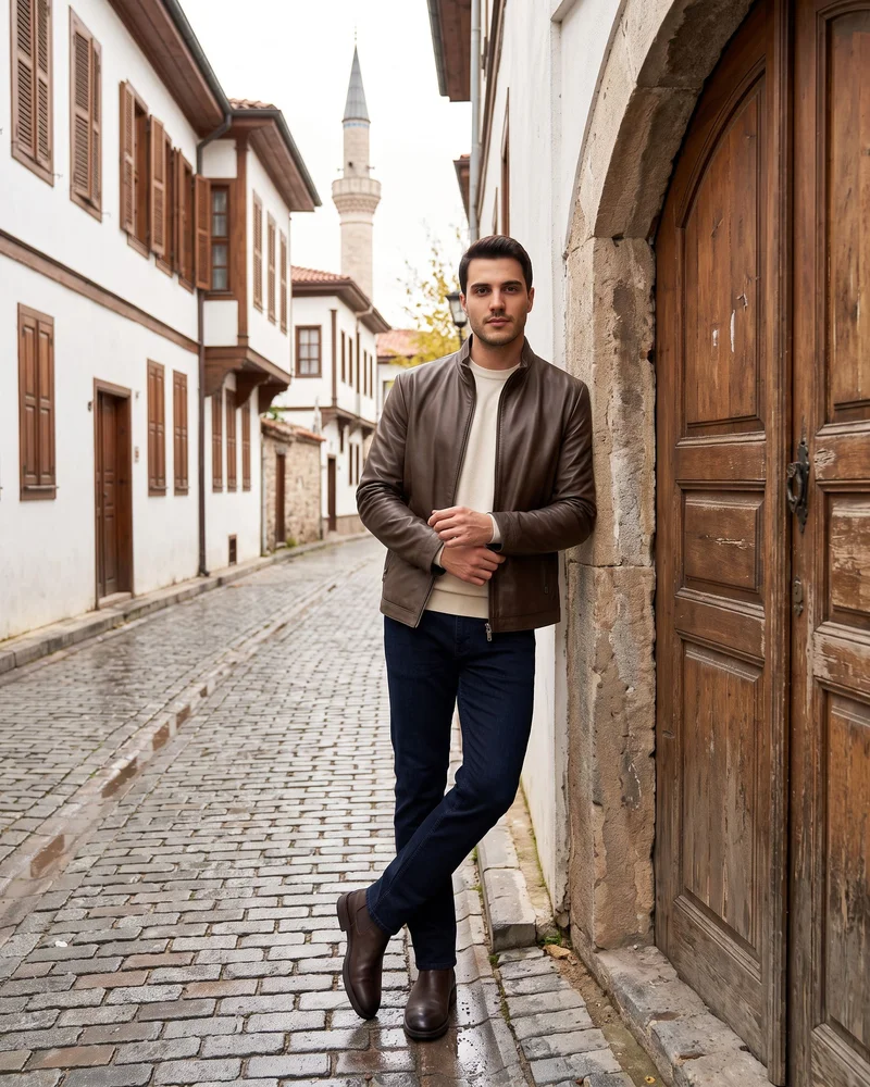Brown Plain Leather Jacket - Premium Turkish Leather Jackets by Savas Textile