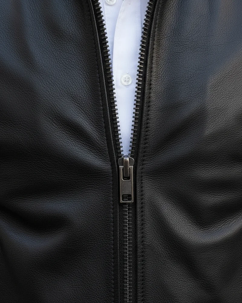 Black Genuine Leather Jacket detail - Savas Textile