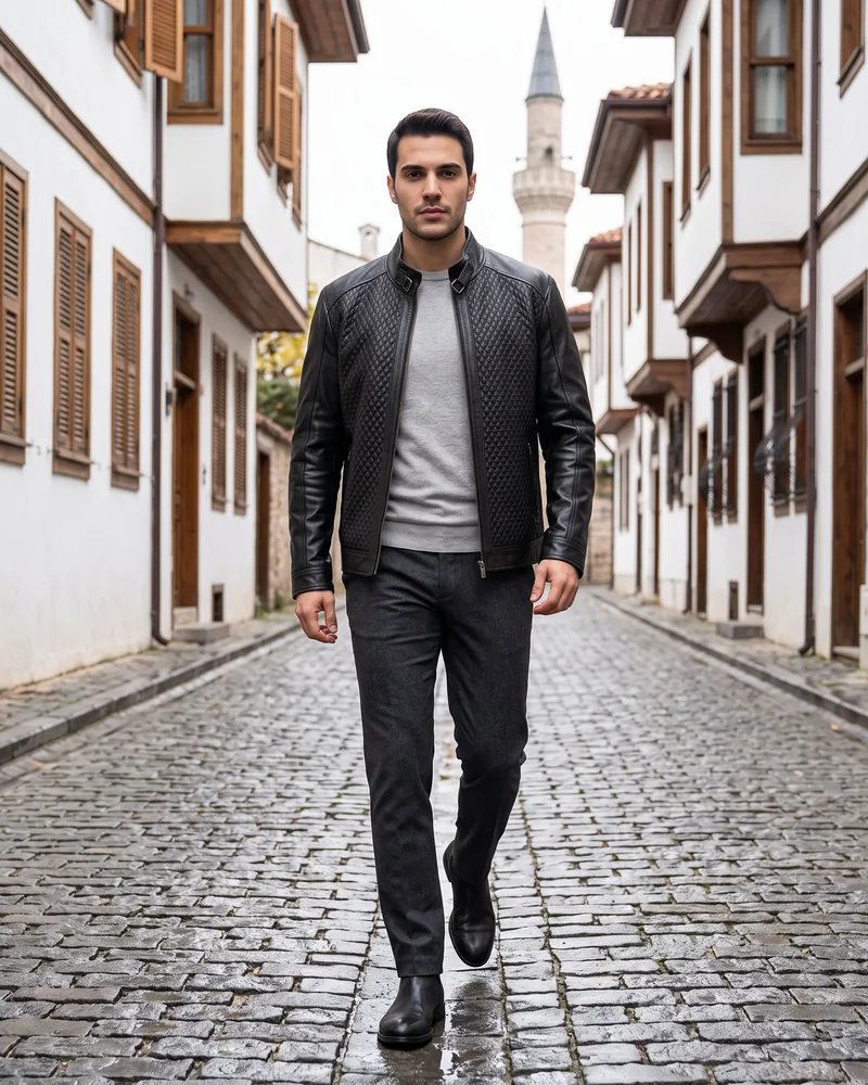 Black Quilted Leather Jacket - Premium Turkish Leather Jackets by Savas Textile
