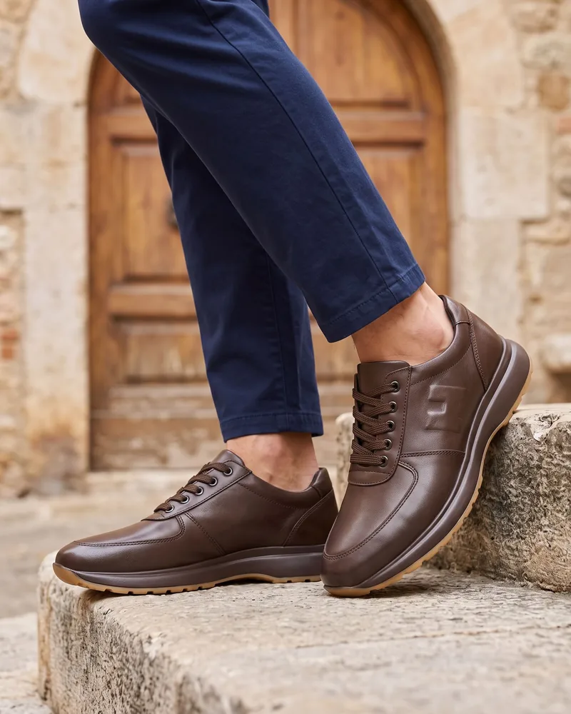 Brown Leather Comfort Lace-Up Shoes - Shoes by Savas Textile
