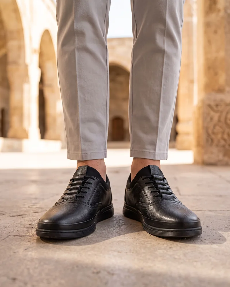 Black Leather Comfort Lace-Up Shoes - Shoes by Savas Textile