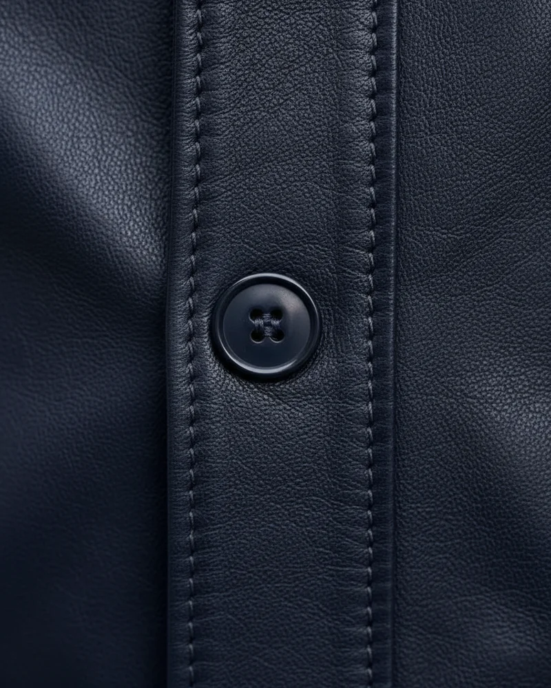 Navy Genuine Leather Jacket detail - Savas Textile