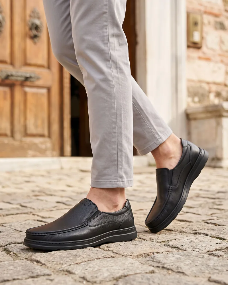 Black Leather Loafers - Shoes by Savas Textile