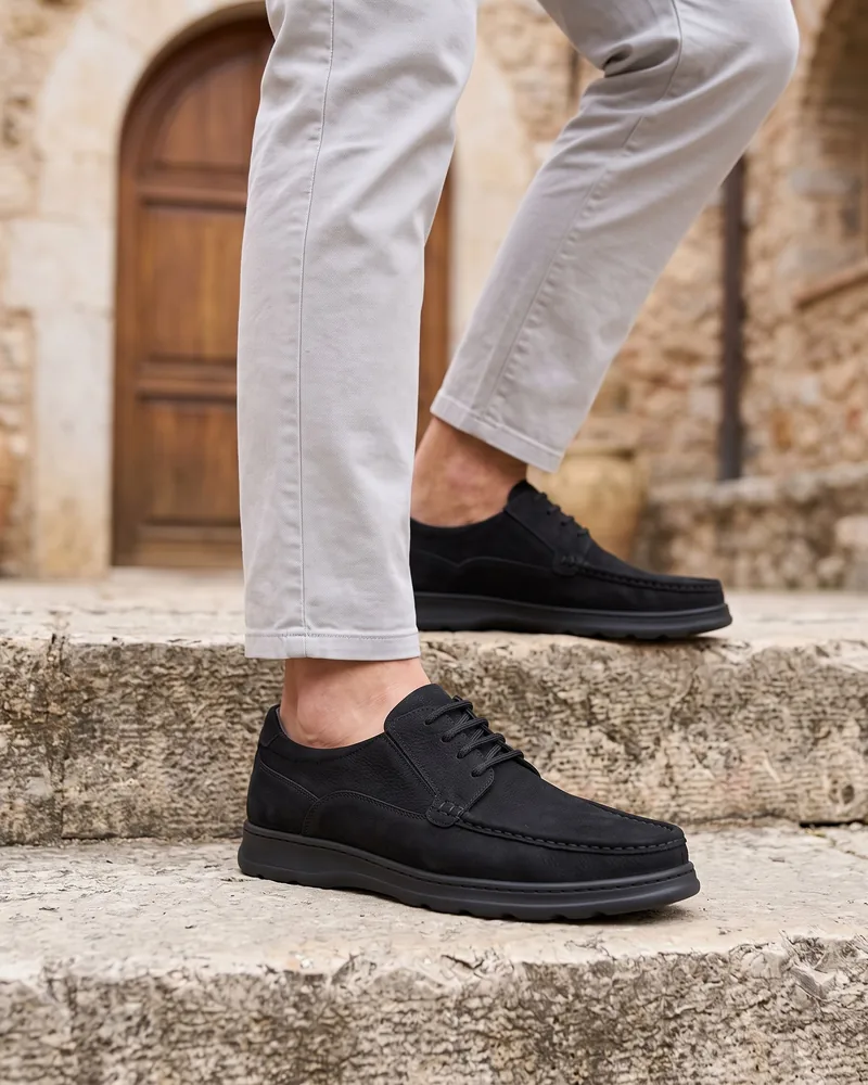 Black Nubuck Lace-Up Shoes - Shoes by Savas Textile