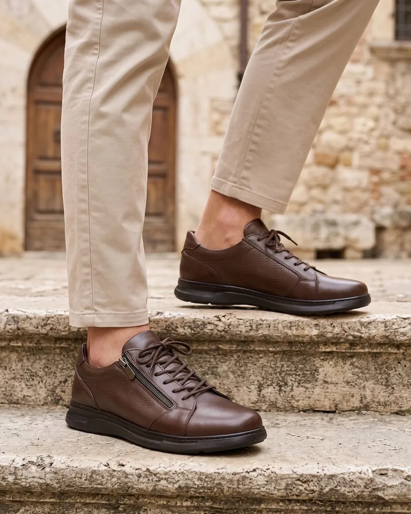 Brown Leather Side-Zip Shoes - Shoes by Savas Textile