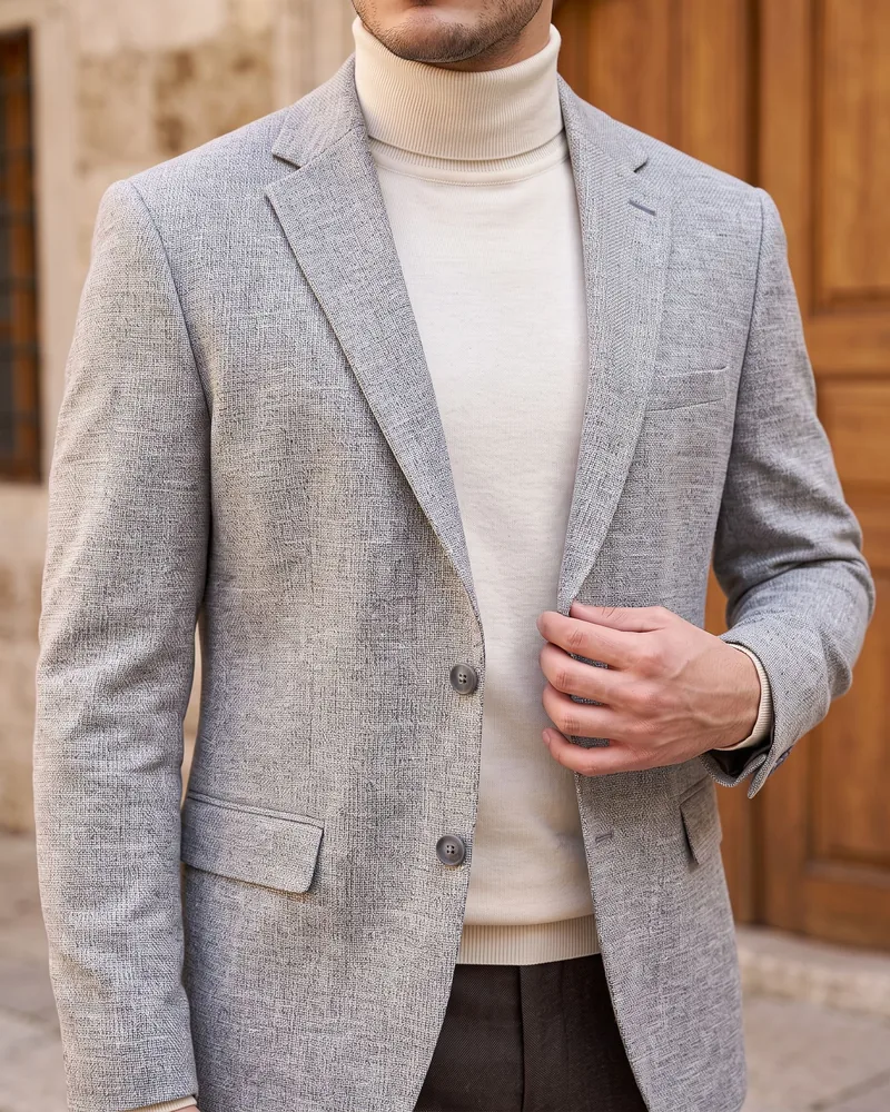 Light Grey Textured Blazer detail - Savas Textile