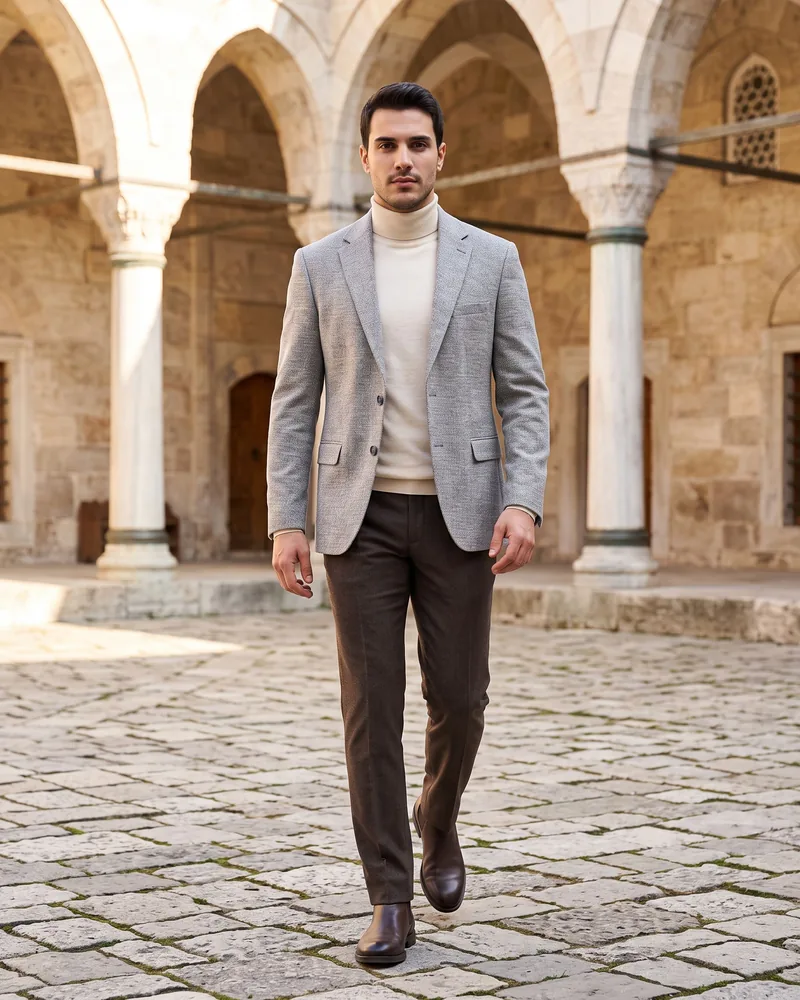 Light Grey Textured Blazer - Blazers by Savas Textile
