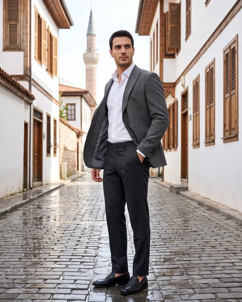 Charcoal Birdseye Blazer - Blazers by Savas Textile