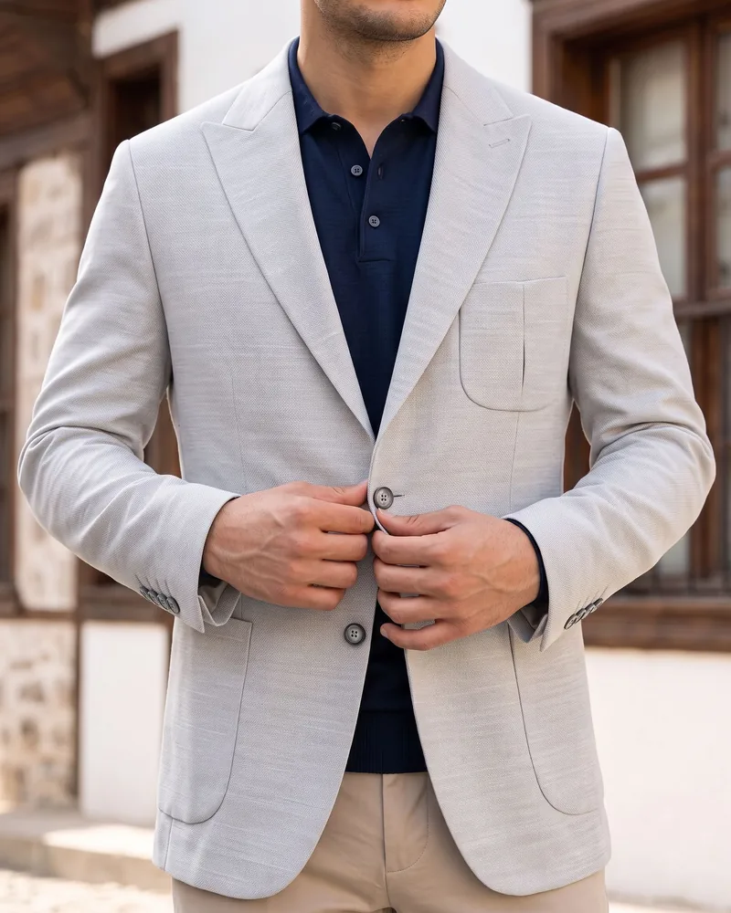 Light Grey Patch-Pocket Blazer detail - Savas Textile