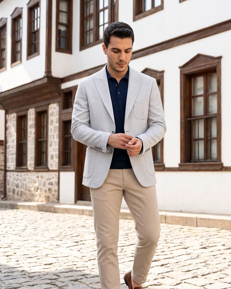 Light Grey Patch-Pocket Blazer - Blazers by Savas Textile