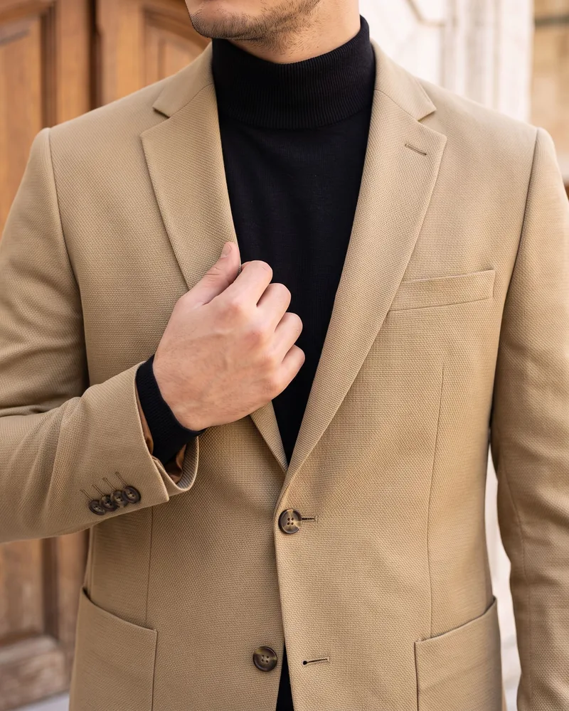 Dark Beige Blazer detail - Savas Textile