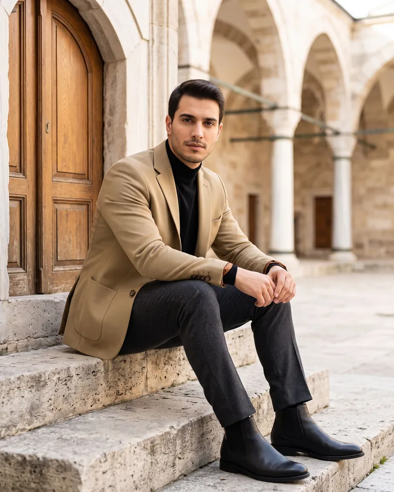 Dark Beige Blazer - Blazers by Savas Textile
