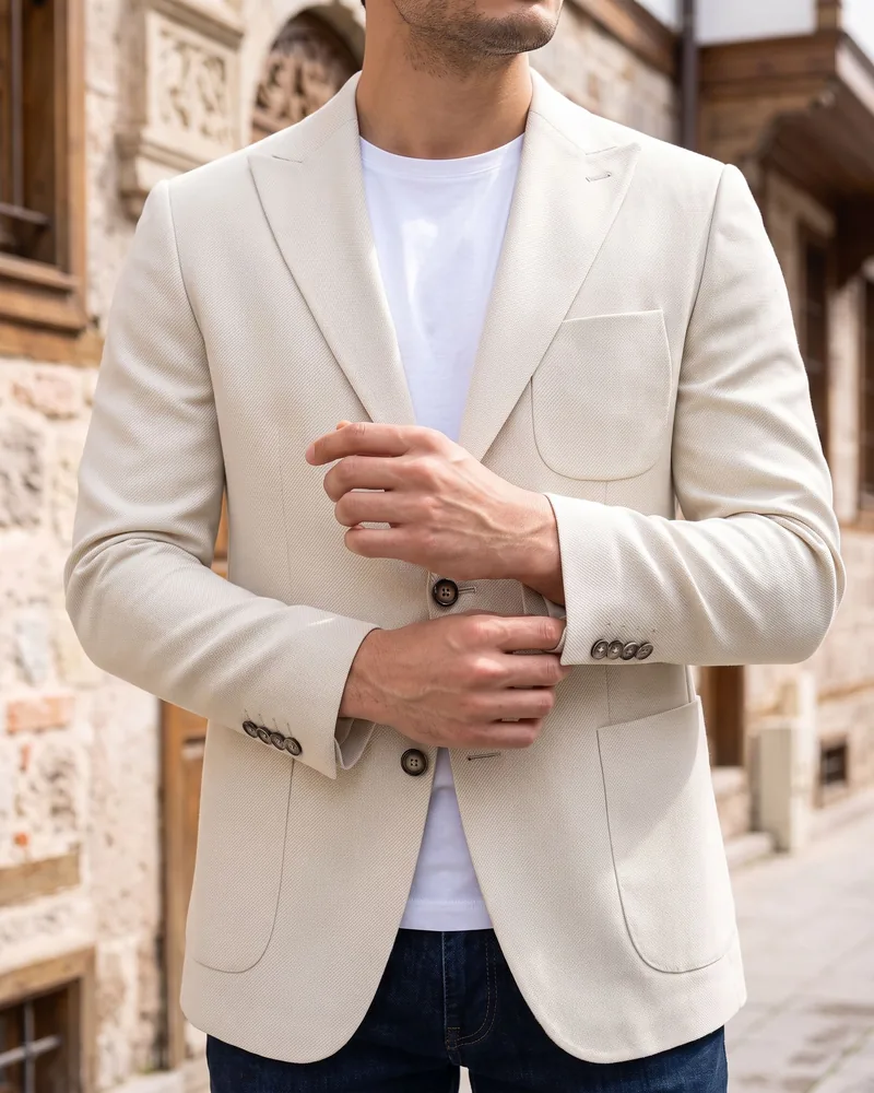 Cream Patch-Pocket Blazer detail - Savas Textile