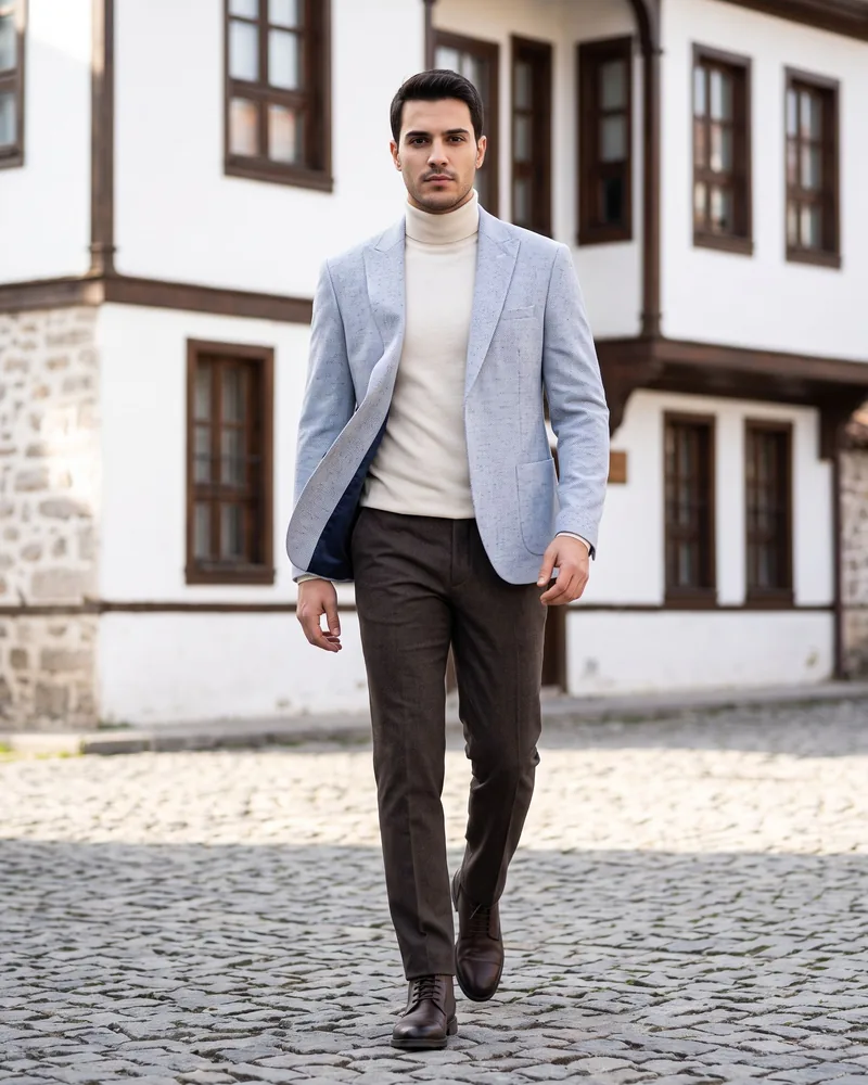 Light Grey-Blue Melange Blazer - Blazers by Savas Textile