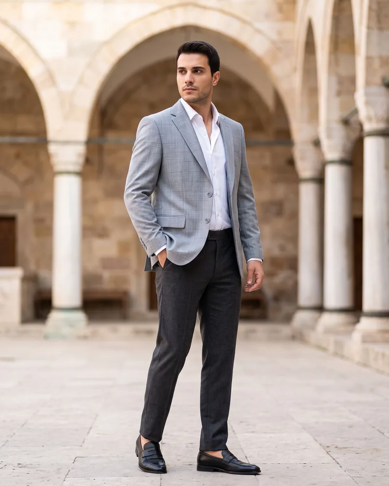 Light Grey Check Blazer - Blazers by Savas Textile