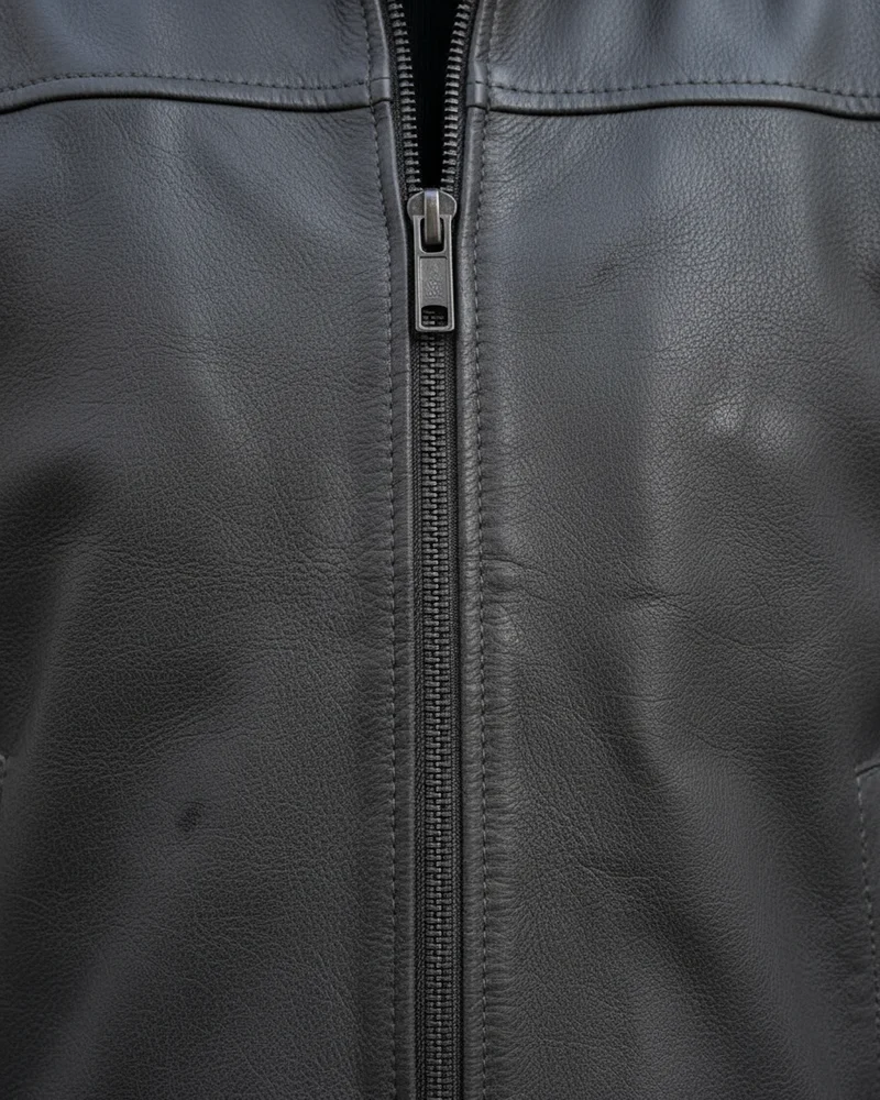 Charcoal Grey Genuine Leather Jacket detail - Savas Textile