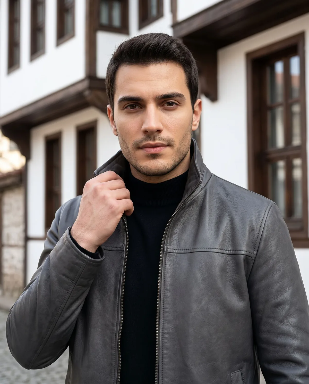 Charcoal Grey Genuine Leather Jacket detail - Savas Textile