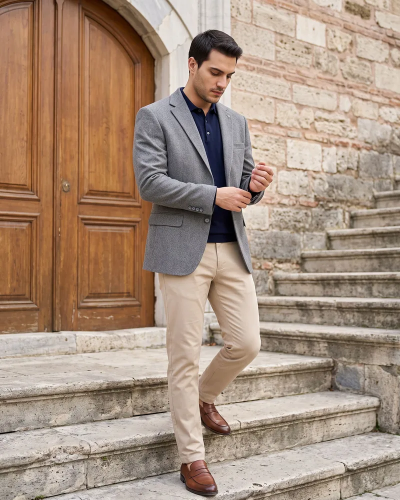 Grey Melange Blazer - Blazers by Savas Textile