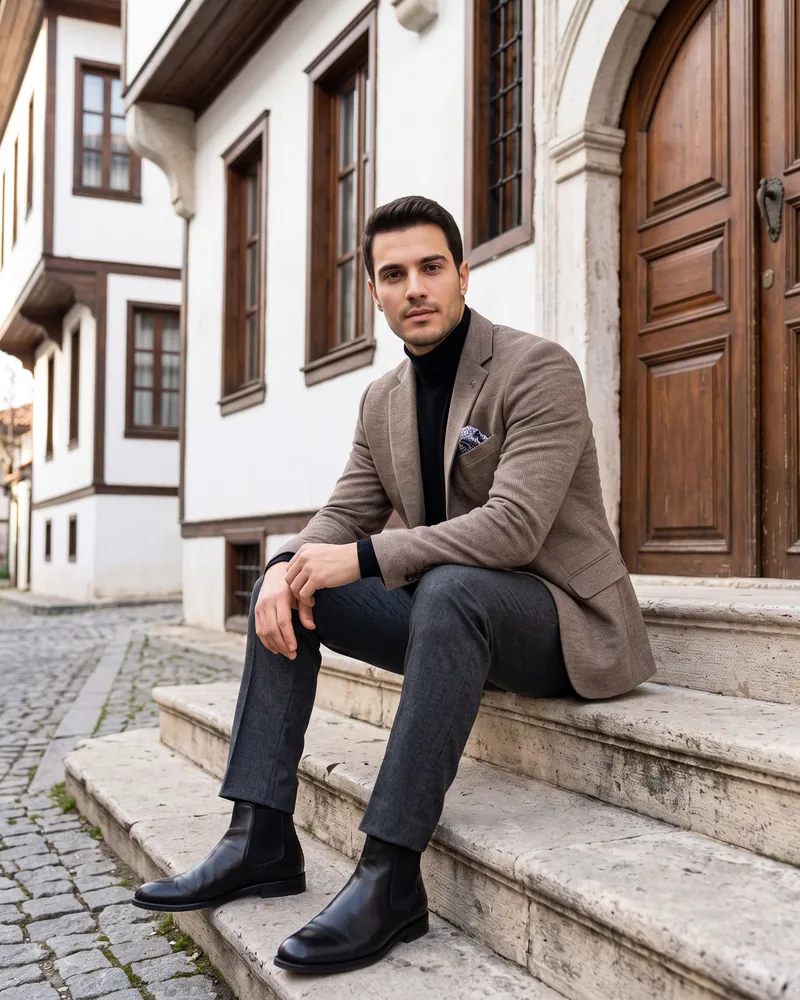 Taupe Blazer with Pocket Square - Blazers by Savas Textile