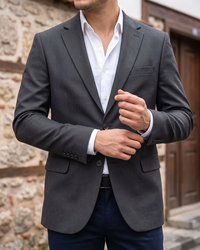 Charcoal Blazer detail - Savas Textile
