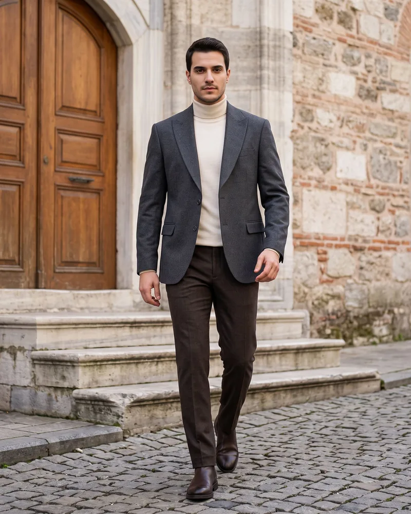 Dark Grey Peak-Lapel Blazer - Blazers by Savas Textile