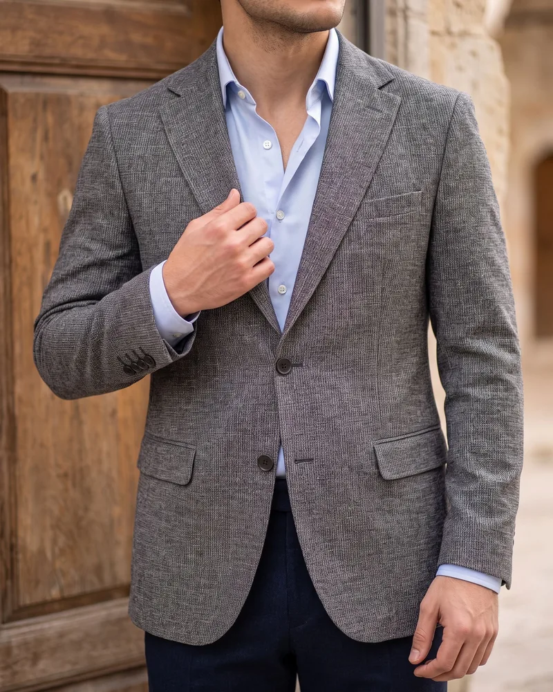 Grey Salt-and-Pepper Blazer detail - Savas Textile
