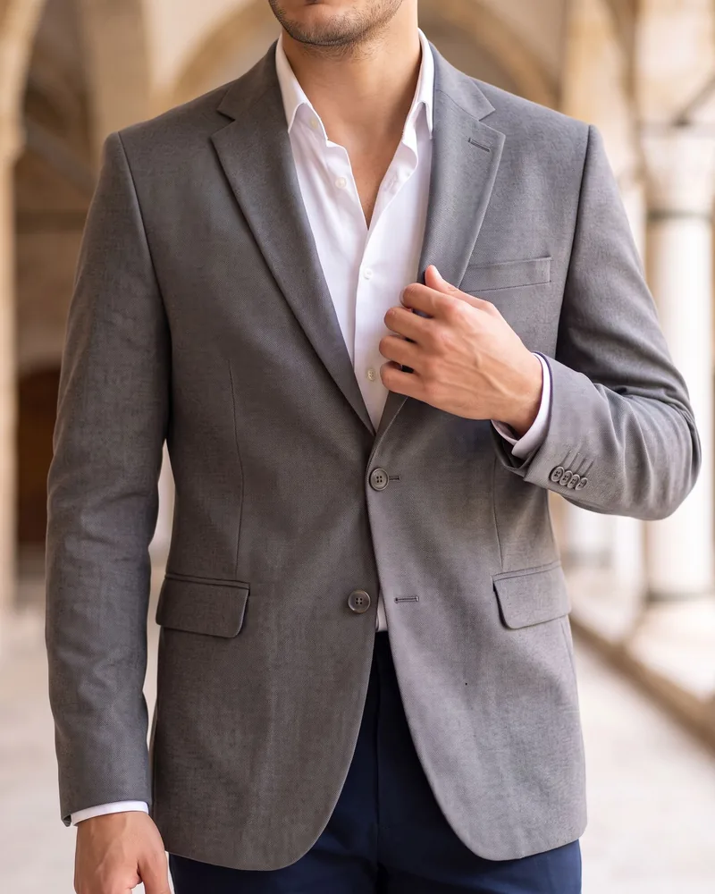 Grey Blazer detail - Savas Textile
