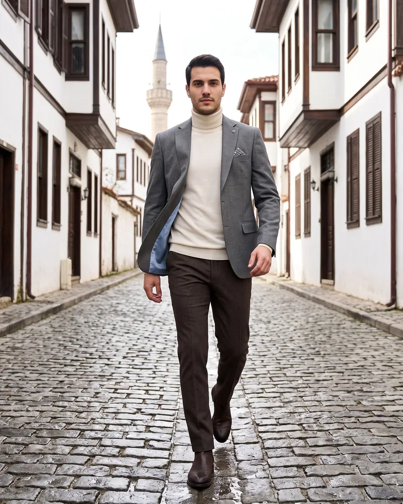 Grey Blazer with Pocket Square - Blazers by Savas Textile