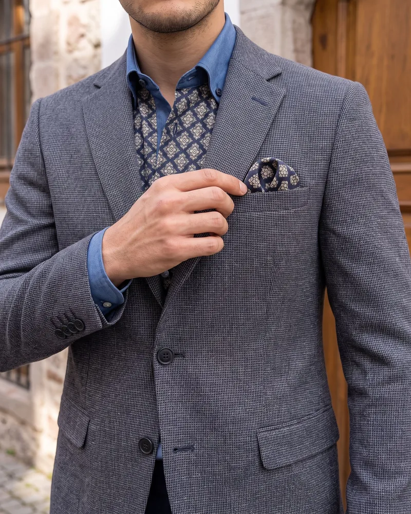 Grey Blazer with Patterned Lining detail - Savas Textile