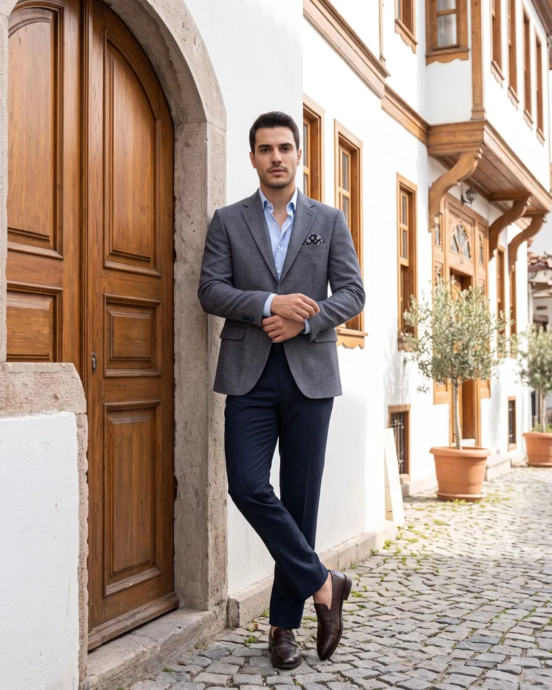 Grey Blazer with Patterned Lining - Blazers by Savas Textile