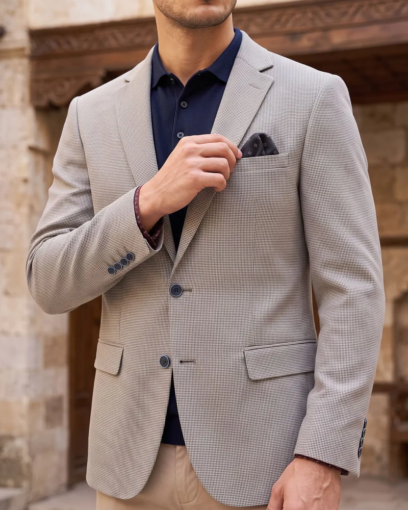 Light Grey Blazer with Burgundy Lining detail - Savas Textile
