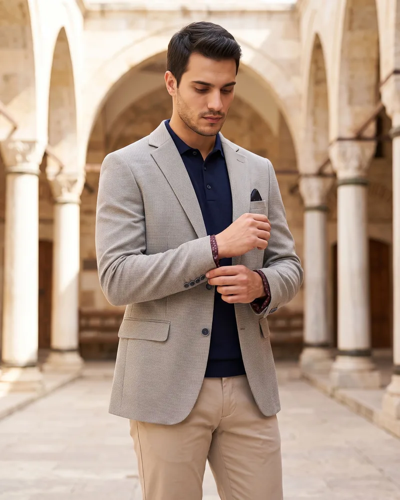 Light Grey Blazer with Burgundy Lining - Blazers by Savas Textile