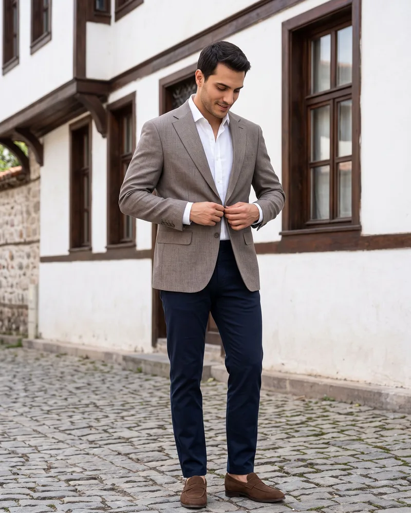 Taupe Textured Blazer - Blazers by Savas Textile